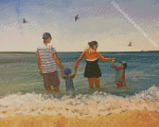 Happy Family Beach Day Diamond Paintings