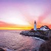 Headlight Portland Lighthouse Sunset Diamond Paintings