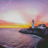 Headlight Portland Lighthouse Sunset Diamond Paintings