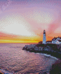 Headlight Portland Lighthouse Sunset Diamond Paintings