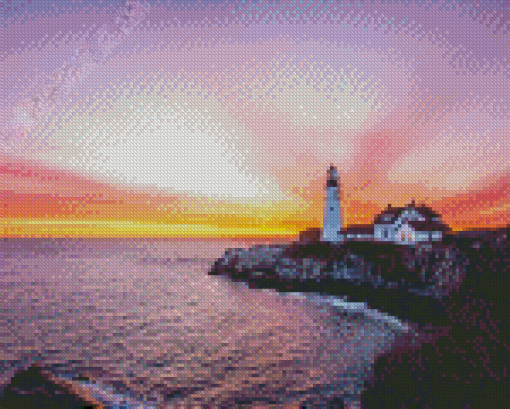 Headlight Portland Lighthouse Sunset Diamond Paintings