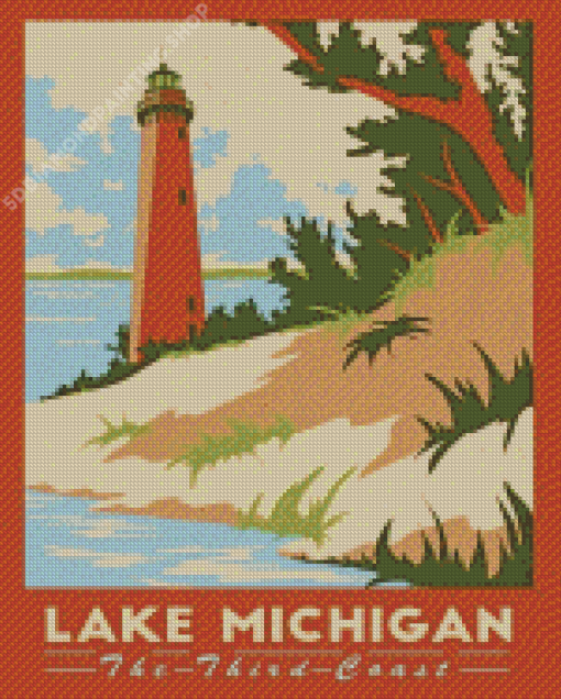 Lake Michigan Indiana Travel Poster Diamond Paintings