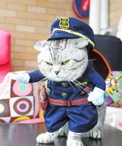 Mad Cute Cat In Police Clothing Diamond Paintings