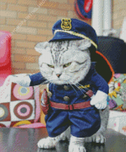 Mad Cute Cat In Police Clothing Diamond Paintings