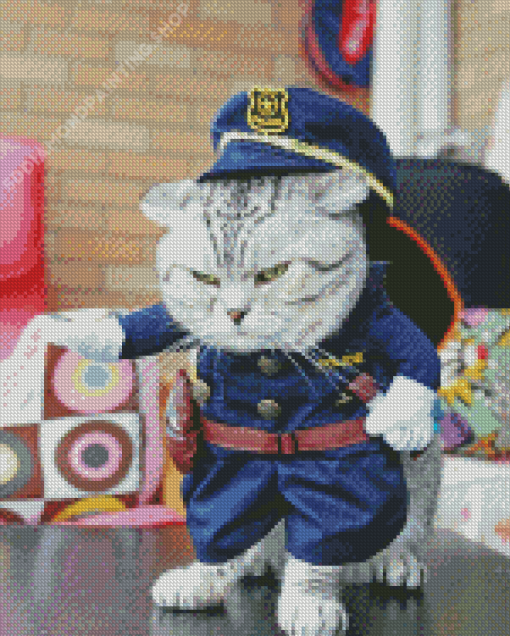 Mad Cute Cat In Police Clothing Diamond Paintings