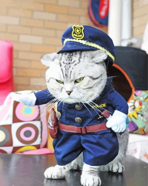 Mad Cute Cat In Police Clothing Diamond Paintings