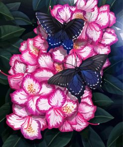 Pink Flowers With Butterflies Diamond Paintings