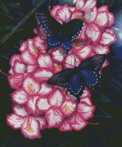 Pink Flowers With Butterflies Diamond Paintings