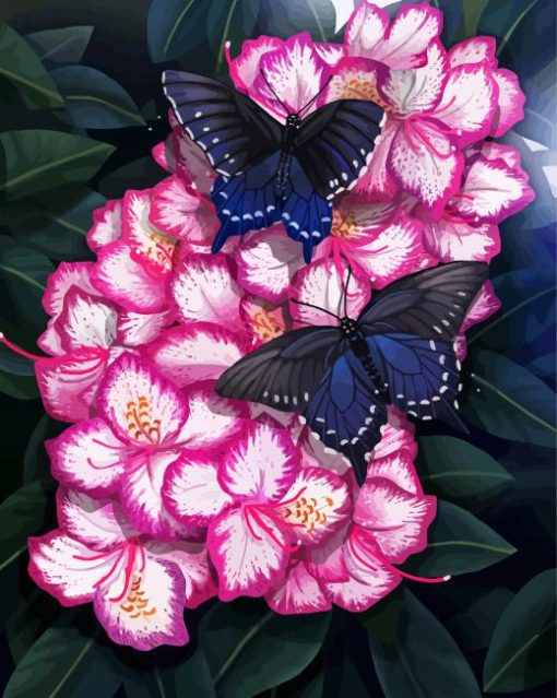 Pink Flowers With Butterflies Diamond Paintings