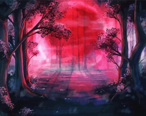 Red Creepy Forest Diamond Paintings