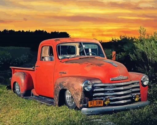 Red Classic Chevy Truck Diamond Painting