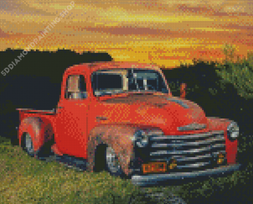 Red Classic Chevy Truck Diamond Painting