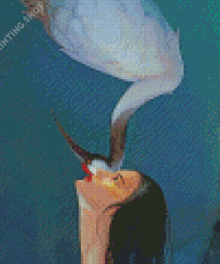 Red Crowned Crane And Woman Diamond Painting