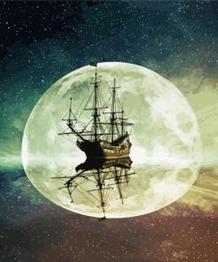 Sailboat Ghost And Moon Diamond Paintings