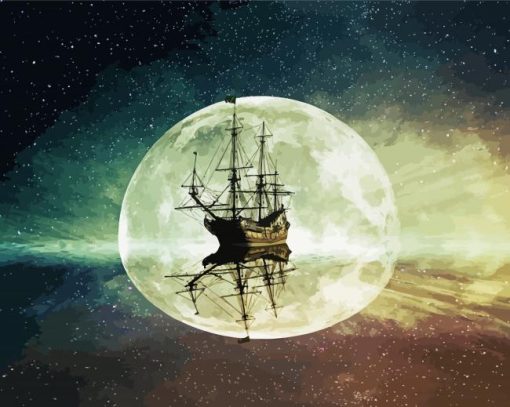 Sailboat Ghost And Moon Diamond Paintings