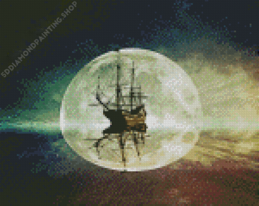 Sailboat Ghost And Moon Diamond Paintings