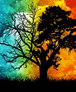 Silhouette Tree Night And Day Art Diamond Painting