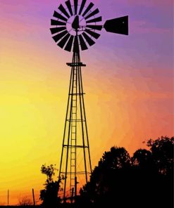 Silhouette Western Windmill Diamond Paintings