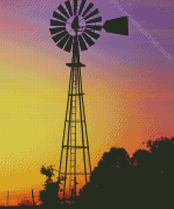 Silhouette Western Windmill Diamond Paintings