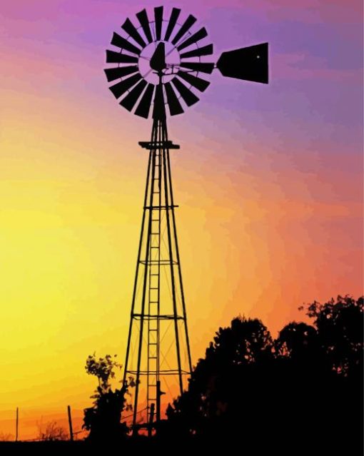 Silhouette Western Windmill Diamond Paintings