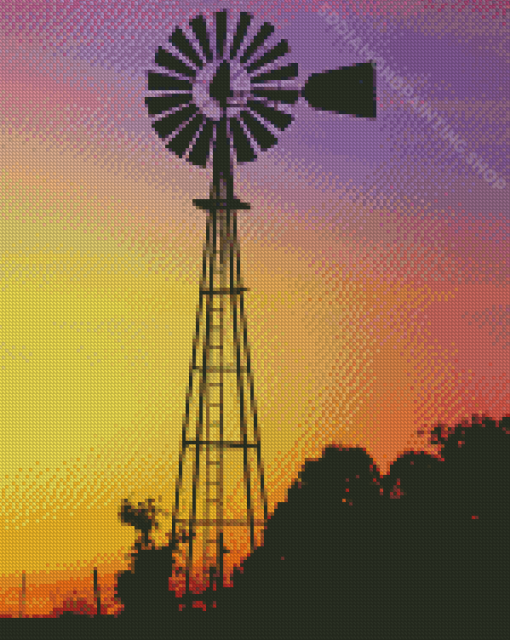 Silhouette Western Windmill Diamond Paintings