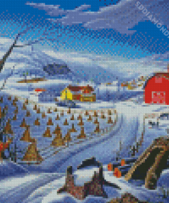 Snowy Winter Farm Art Diamond Paintings