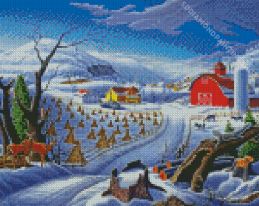 Snowy Winter Farm Art Diamond Paintings