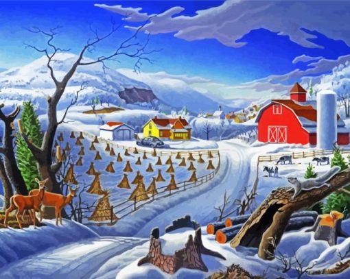 Snowy Winter Farm Art Diamond Paintings