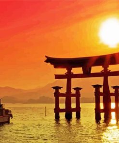 Sunset View Of Torii Gate Diamond Paintings