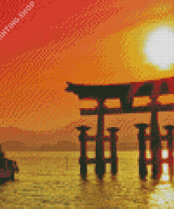 Sunset View Of Torii Gate Diamond Paintings