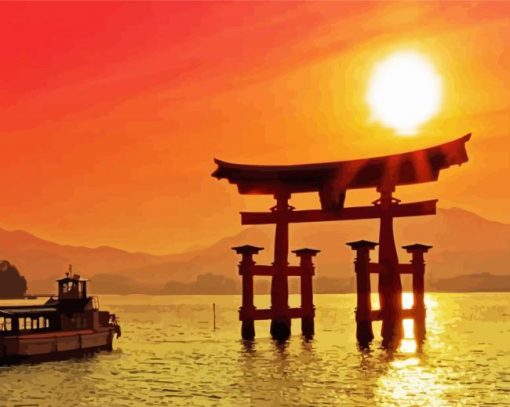 Sunset View Of Torii Gate Diamond Paintings