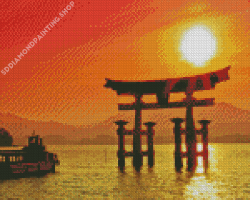 Sunset View Of Torii Gate Diamond Paintings