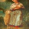 Vintage Girl With Sheep Diamond Paintings