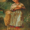 Vintage Girl With Sheep Diamond Paintings