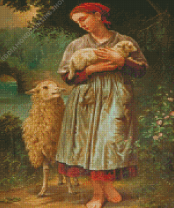 Vintage Girl With Sheep Diamond Paintings