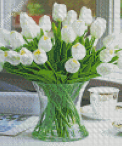 White Tulip Flower Vase Diamond Paintings