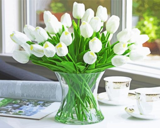 White Tulip Flower Vase Diamond Paintings