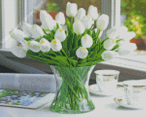 White Tulip Flower Vase Diamond Paintings