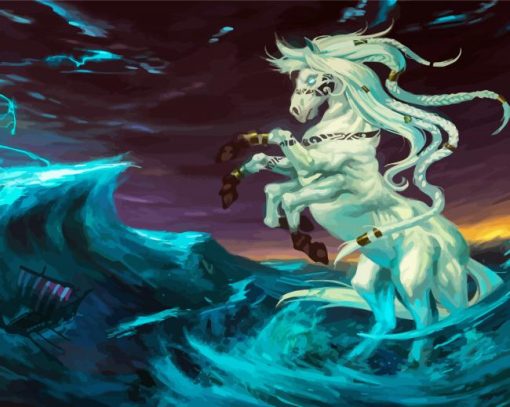 White Sleipnir Horse In Sea Diamond Painting