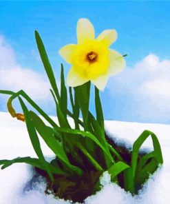 Yellow Spring Flower In Snow Diamond Painting