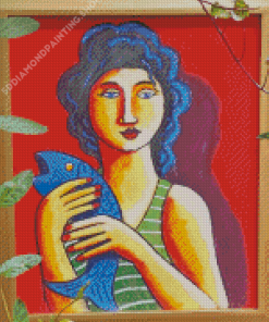 Lady And Fish Abstract Diamond Painting