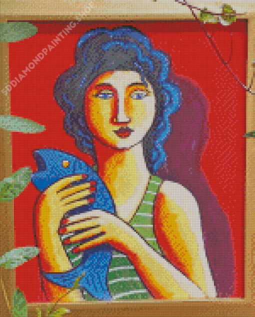 Lady And Fish Abstract Diamond Painting