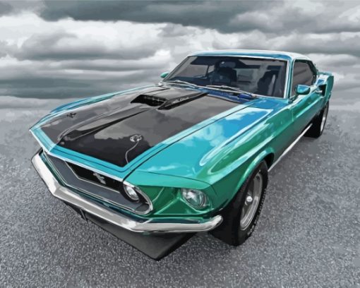 Green Black 1969 Ford Mustang Fastback Diamond Painting