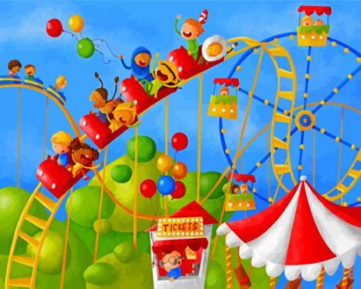 Kids In Roller Coaster Park Diamond Painting