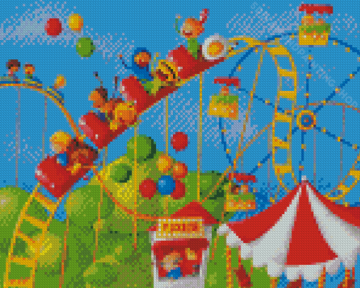 Kids In Roller Coaster Park Diamond Painting