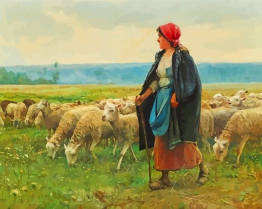 Shepherdess With Her Cattle Julien Dupre Diamond Painting