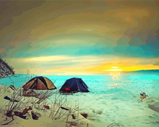 Sunrise Camping In Snow Diamond Painting