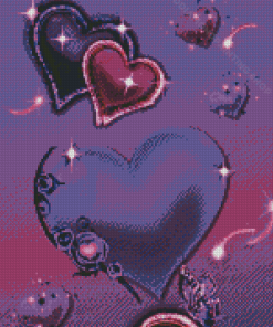 Aesthetic Purple Hearts Diamond Painting