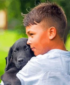 Boy And Black Labrador Retriever Diamond Painting