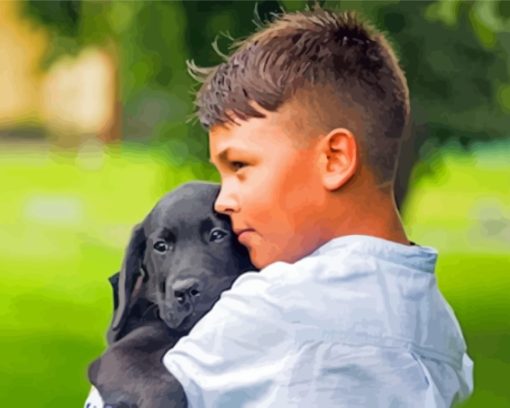 Boy And Black Labrador Retriever Diamond Painting